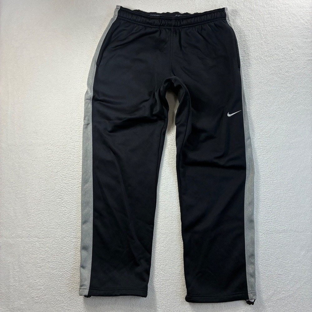 Y2K Nike Sweatpants Mens Large Black Gray Baggy Therma Fit Relaxed Track Winter